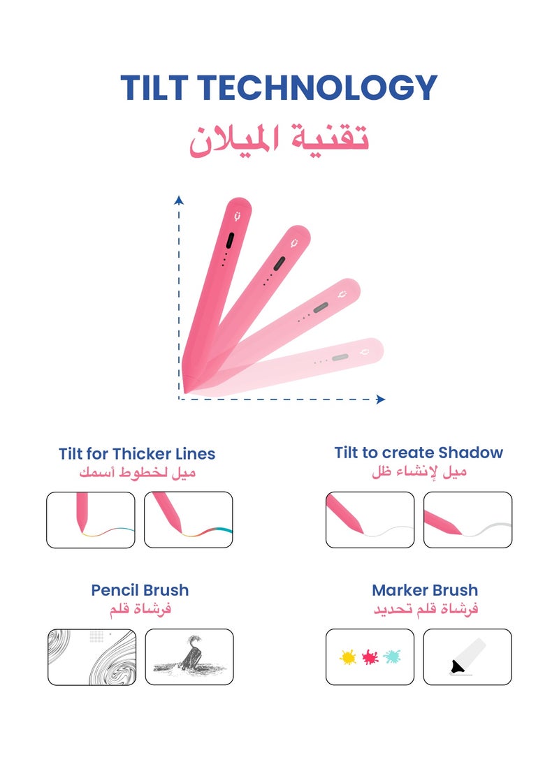 تاينيموس قلم ايباد بنسل ميني ستايلس إلكتروني رقمي نشط ذكي بميزة شحن سريع ورفض راحة اليد لجهاز أبل ايباد 2018 وما بعد وردي - Image 5